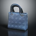 Blue Textured Leather Handbag With Circular Pattern And Handheld Handle Design