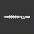 Futuristic Metallic Weapon Featuring Blue Accents Shiny Surface And Mechanical Gear Design