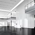 Modern Minimalist Bright Office Reception Lobby With Sleek White Counter And Elegant Wall Art Decoration