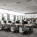 Modern Public Office Area Open Office Area Office Desk and Chair Computer Roller Shutter Carpet 3d model