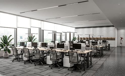 Modern Public Office Area Open Office Area Office Desk and Chair Computer Roller Shutter Carpet 3d model