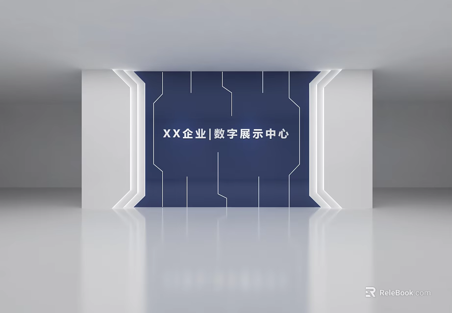 Enterprise Digital Exhibition Center With Modern Blue Line Design And White Frame 3d model 