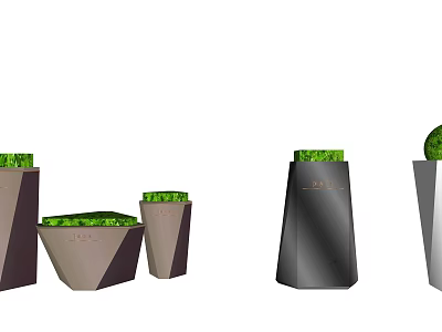 Modern Flower Pots With Various Shapes And Green Plants For Garden Decoration 3d model
