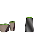 Modern Flower Pots With Various Shapes And Green Plants For Garden Decoration