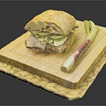 Delicious Fresh Sandwich on Wooden Cutting Board with Green Onions