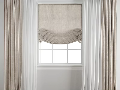 Elegant Linen Curtains With Pleated Design And White Window Frame For Natural Light 3d model