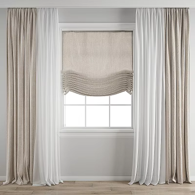 Elegant Linen Curtains With Pleated Design And White Window Frame For Natural Light 3d model