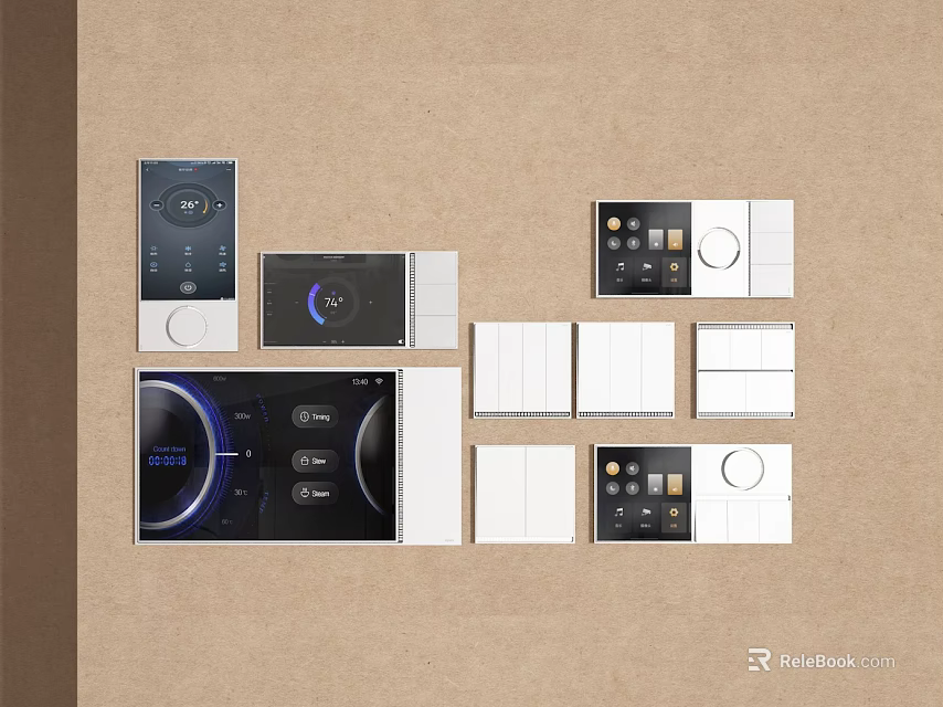 Modern Home Switch Panels With Digital Display And Black White Design 3d model 