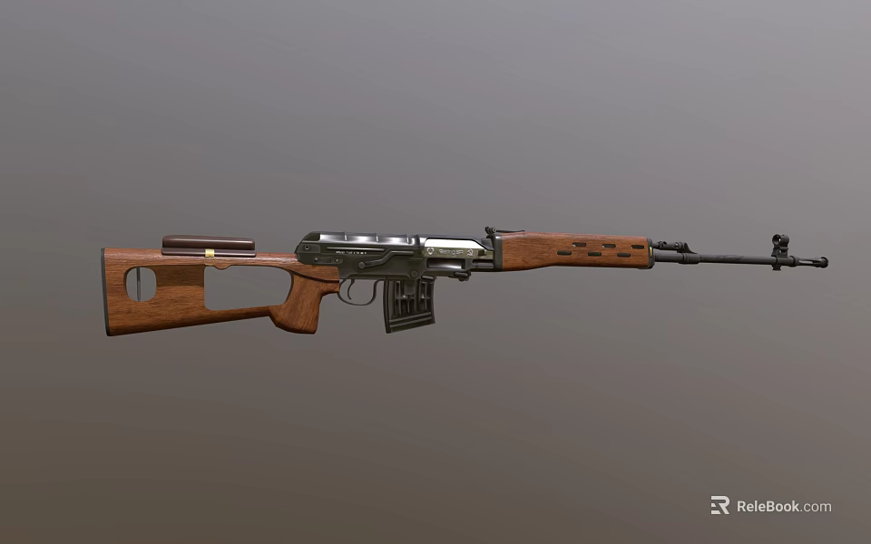 Classic Vintage Rifle With Wooden Stock Metal Components And Detachable Magazine 3d model 