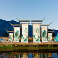 New Chinese Style Beauty Chen Guo Tide Style Architecture Landscape Painting Scroll 3d model