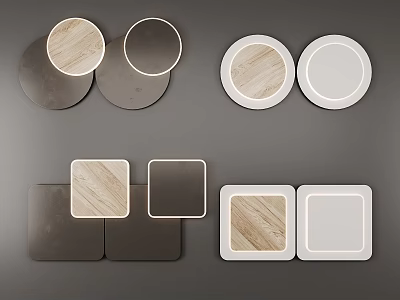 Round And Square Wall Lamps With White Frame And Wooden Texture Designs 3d model