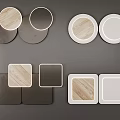 Round And Square Wall Lamps With White Frame And Wooden Texture Designs