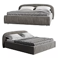 Modern Gray Double Bed With Upholstered Headboard And Soft Bedding 3d model