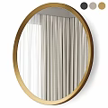 Stylish Round Mirror With Metal Frame Reflecting Curtains On White Wall 3d model