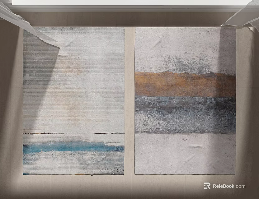 Modern Abstract Square Rugs With Gray Beige Blue Brown Tones for Living Room 3d model 