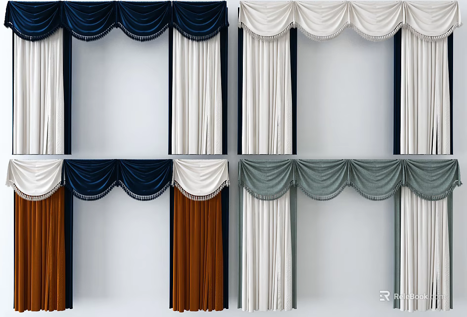 Elegant Window Curtains With Different Colors And Stylish Draping Designs 3d model