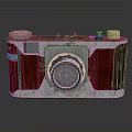 Vintage Electronic Camera Device With Retro Leather Cover And Classic Metal Body