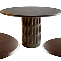 Modern Round Dining Table With Dark Wooden Tabletop And Perforated Cylindrical Base 3d model