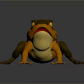 3D Reptile Model with Orange Brown Skin Yellow Belly Red Mouth Standing on Gray Background