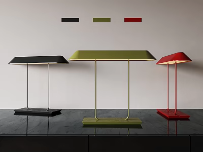 Modern Table Lamps In Black Green Red With Minimalist Flat Shade Design 3d model