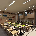 School Practical Education Classroom With Wooden Tables Tool Racks And Wall Decorations 3d model