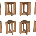 Six Wooden Stools With Unique Geometric Designs And Stable Leg Structures