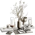 Minimalist Modern Decorative Ornament Set With Vase Twigs Candle Glass And Books