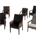 Various Styles Office Chairs Featuring Wooden Frames And Different Color Upholstery