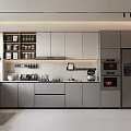 Modern Kitchen Interior Design With Grey Cabinets Appliances Jars Plant And Fruit Basket