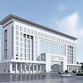 Modern Office Building With White Exterior Large Glass Windows And Landscaped Surroundings