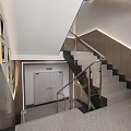 Modern Interior Staircase With Stainless Steel Handrail Gray Steps Black Edges And Wall Lighting
