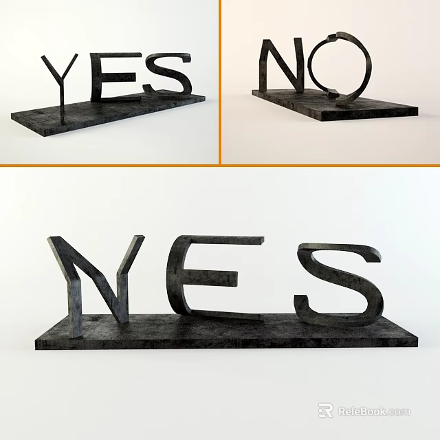 Decorative Ornament Combination With YES NO Letter Shapes Black Metal Tabletop Decor 3d model 