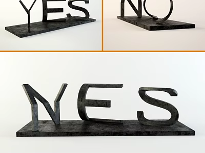 Decorative Ornament Combination With YES NO Letter Shapes Black Metal Tabletop Decor 3d model