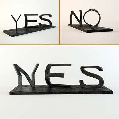 Decorative Ornament Combination With YES NO Letter Shapes Black Metal Tabletop Decor 3d model