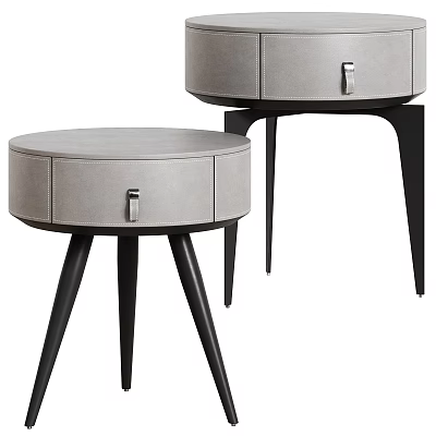 Stylish Modern Bedroom Nightstand with Gray Leather Top Drawer and Black Legs 3d model