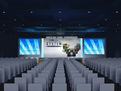 Large Conference Hall With White Chairs And Big Screens For Auto Scholar System 3d model