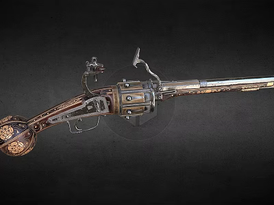 Antique Historical Musket With Carved Wooden Stock And Ornate Metal Components 3d model