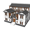 Chinese Style Two Story Detached Villa with Traditional Tile Roof and Carved Decorations
