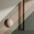 Abstract Geometric Building Components With Pastel Color Panels Rounded Sphere And Vertical Stripes