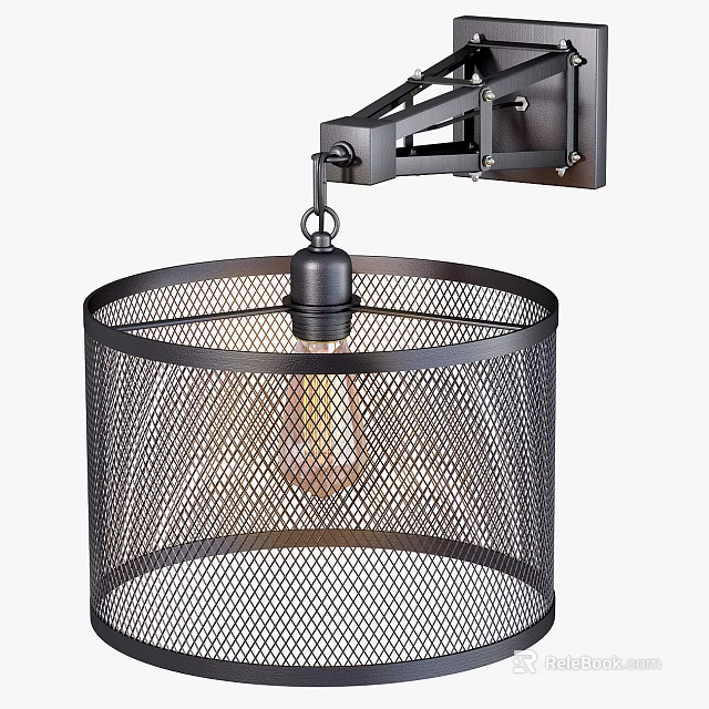 Industrial Style Metal Wall Light With Round Mesh Shade Design Fixture 3d model 