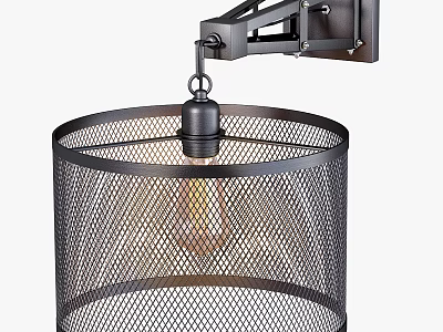 Industrial Style Metal Wall Light With Round Mesh Shade Design Fixture 3d model