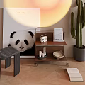 Stylish Metal Shelving Unit With Radio Candles Dish And Panda Poster Cactus In Cozy Interior