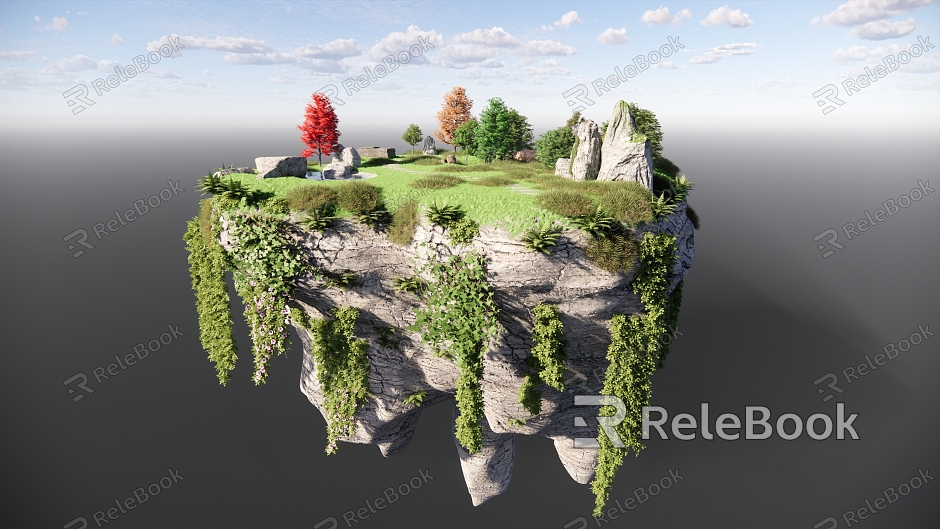 Hanging Stone Landscape Stone Hanging Flowers and Trees Small Scene Landscape Art model