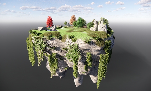 Hanging Stone Landscape Stone Hanging Flowers and Trees Small Scene Landscape Art 3d model