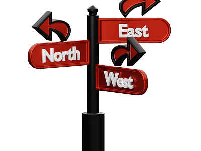 Red Directional Road Sign Ornament Set With Black Pole And Arrows 3d model