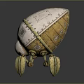 Game Movie Character Mechanical Creature With Oval White Shell Metal Legs And Blue Glowing Eyes