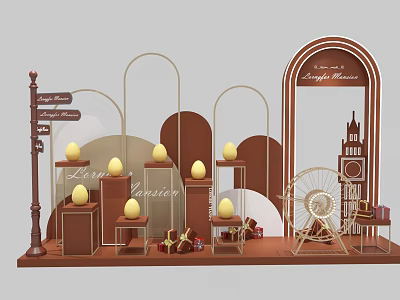 Commercial Equipment For Retail Display With Egg Models Arched Stands And Ferris Wheel Decor 3d model