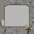 Elegant Gold Framed Bathroom Mirror With Floral Patterned Wall And Decorative Reflection 3d model