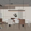 Minimalist Dining Room With White Table Mixed Tone Chairs Pendant Light And Neutral Decor Elements 3d model