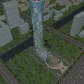 Aerial Planning View of Modern Urban City With Tall Skyscraper River Greenery and Surrounding Buildings